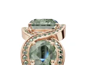 Radiant Cut Three Stone Halo Engagement Ring Setting for a Fancy Green Lab-Grown Diamond | Pavé Wave Band | Rose Gold