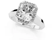 Radiant Cut Diamond Halo Ring Set in White gold with Cathedral Band and Prong Setting