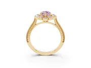 Fancy Pink Marquise Cut Diamond Halo Milgrain Pavé Ring Set in Yellow gold with Prong Setting