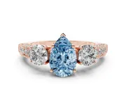 Pear-Shaped Three Stone Engagement Ring Setting for a Fancy Blue Lab-Grown Diamond | Graduated Pave Band | Rose Gold