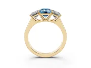 Emerald Cut Three Stone Engagement Ring Setting for a Fancy Blue Lab-Grown Diamond | Basket Prong Heads | Yellow Gold