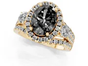 Oval Halo Split Shank Engagement Ring Setting for a Black Center | Round Side Stones | Yellow Gold