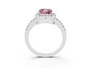 Fancy Pink Princess Cut Diamond Pavé Band Halo Engagement Ring Set in White gold with Prong Setting
