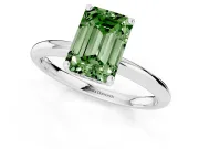 Fancy Green Emerald Cut Diamond Solitaire Engagement Ring Set in Platinum with Prong Setting and Polished Band