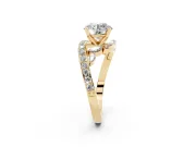 Round Cut Diamond Solitaire Ring Set in Yellow gold with Pavé Twist Band and Secure Prong Setting
