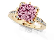 Round Floral Engagement Ring Setting for a Fancy Pink Lab-Grown Diamond | Pavé Band | Yellow Gold
