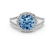 Round Halo Engagement Ring Setting for a Fancy Blue Lab-Grown Diamond | Pave Split Shank | Platinum