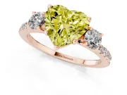Heart-Shaped Three Stone Engagement Ring Setting for a Fancy Yellow Lab-Grown Diamond | Pave Shoulders | Rose Gold