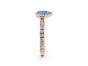 Fancy Blue Pear Cut Diamond Pavé Solitaire Ring Set in Rose gold with Round Band and Prong Setting