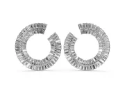 Baguette and Round Lab-Grown Diamond Fanned Open Hoop Earrings | Sunburst Rows | Platinum