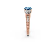 Round Vintage Three Stone Engagement Ring Setting for a Fancy Blue Lab-Grown Diamond | Rose Gold