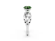 Fancy Green Round Cut Diamond Solitaire Ring Set in White gold with Side Stones on Criss-Cross Band and Prong Setting