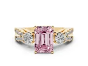 Emerald Cut Three Stone Engagement Ring Setting for a Fancy Pink Lab-Grown Diamond | Yellow Gold