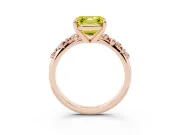 Fancy Yellow Asscher Cut Diamond Solitaire Vine Band Ring Set in Rose gold with Round Accents and Prong Setting