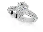 Pear-Shaped Pavé Solitaire Engagement Ring Setting | Domed Pavé Band | White Gold