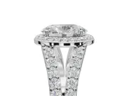 Oval Halo Pavé Engagement Ring Setting | Narrow Split Shank | White Gold