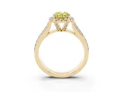 Fancy Yellow Oval Cut Diamond Halo Ring Set in Yellow gold with Pavé Band and Raised Center Setting