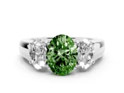 Fancy Green Three-Stone Oval Cut Diamond Ring Set in Silver with Matching Prong Settings and Plain Band