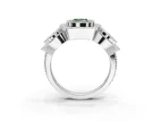 Cushion Cut Three Stone Halo Engagement Ring Setting for a Fancy Green Lab-Grown Diamond | Platinum