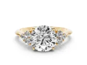Round Cluster Accent Engagement Ring Setting | Plain Band | Yellow Gold