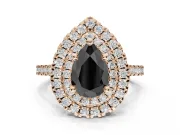 Pear-Shaped Double Halo Engagement Ring Setting for a Black Center | Pavé Shoulders | Rose Gold