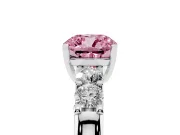 Fancy Pink Cushion Cut Diamond Five-Stone Prong Set Engagement Ring Set in Silver with Channel Band