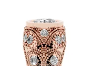 Round Cut Diamond Bezel Ring Set in Rose gold with Milgrain Accent Band