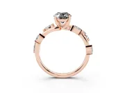 Fancy Black Oval Cut Diamond Solitaire Ring Set in Rose gold with Twisted Marquise Accent Band