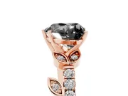 Heart-Shaped Leaf Pavé Engagement Ring Setting for a Black Center | Leaf Motif Shoulders | Rose Gold