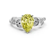 Fancy Yellow Pear Cut Diamond Solitaire Leaf-Inspired Ring Set in Silver with Pavé Band and Prong Setting