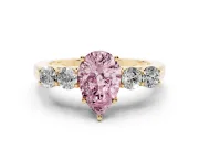 Pear-Shaped 5 Stone Engagement Ring Setting for a Fancy Pink Lab-Grown Diamond | Yellow Gold