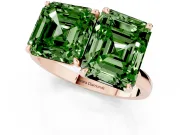Fancy Green Asscher Cut and Emerald Cut Toi Moi Ring Set in Rose gold with Prong Setting