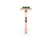 Fancy Green Emerald Cut Halo Round Diamond Solitaire Ring Set in Rose gold with Pavé Band and Prong Setting