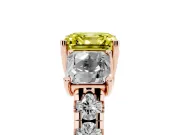 Asscher Cut Three Stone Engagement Ring Setting for a Fancy Yellow Lab-Grown Diamond | Accented Shoulders | Rose Gold