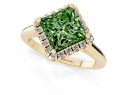 Princess Cut Halo Engagement Ring Setting for a Fancy Green Lab-Grown Diamond | Plain Polished Band | Yellow Gold