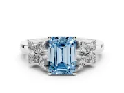 Emerald Cut Floral Side Stone Engagement Ring Setting for a Fancy Blue Lab-Grown Diamond | Platinum