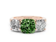 Cushion Cut Three Stone Engagement Ring Setting for a Fancy Green Lab-Grown Diamond | Basket Prong Heads | Rose Gold