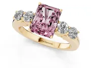 Radiant Cut 5 Stone Engagement Ring Setting for a Fancy Pink Lab-Grown Diamond | Yellow Gold