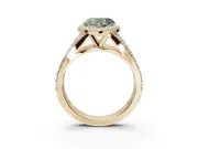 Heart-Shaped Halo Pavé Engagement Ring Setting for a Fancy Green Lab-Grown Diamond | Narrow Split Shank | Yellow Gold