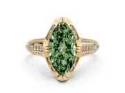Fancy Green Marquise Cut Diamond Pavé Split Shank Solitaire Ring Set in Yellow gold with Prong Setting