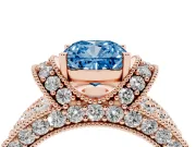 Cushion Cut Vintage Pave Engagement Ring Setting for a Fancy Blue Lab-Grown Diamond | Milgrain Edges | Rose Gold