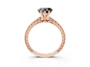 Heart-Shaped Engraved Solitaire Engagement Ring Setting for a Black Center | Rose Gold