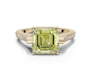 Asscher Cut Vintage Cathedral Engagement Ring Setting for a Fancy Yellow Lab-Grown Diamond | Carved Band | Yellow Gold