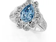 Fancy Blue Pear Cut Diamond Halo Engagement Ring Set in Silver with Split Shank and Prong Setting