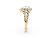 Heart-Shaped Scalloped Halo Engagement Ring Setting | Pear Side Stones | Yellow Gold