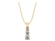 Round Lab-Grown Diamond Three-Stone Vertical Pendant Necklace | Shared Prongs | Yellow Gold