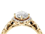 Marquise Filigree Leaf Halo Engagement Ring Setting | Bezel Leaf Accents | Yellow Gold