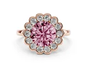 Round Scalloped Cluster Halo Engagement Ring Setting for a Fancy Pink Lab-Grown Diamond | Plain Band | Rose Gold