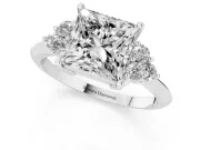 Princess Cut Cluster Accent Engagement Ring Setting | Plain Band | Sterling Silver