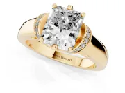 Radiant Cut Pavé Collar Solitaire Engagement Ring Setting | Wide Polished Band | Yellow Gold